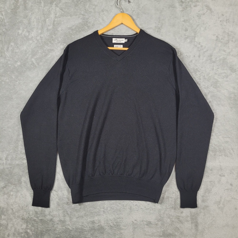 Peter Millar Sweater Mens L Black Crown Soft V-Neck Merino Wool Silk Blend Knit